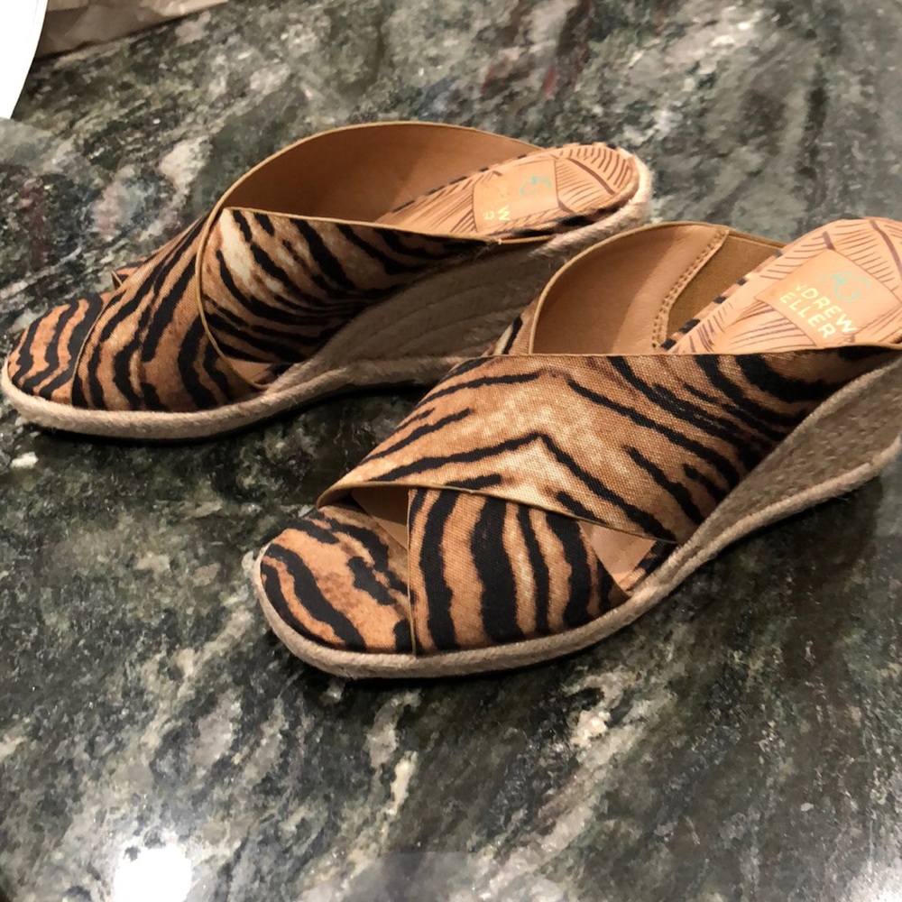 Tiger print slip ons with wedge heel